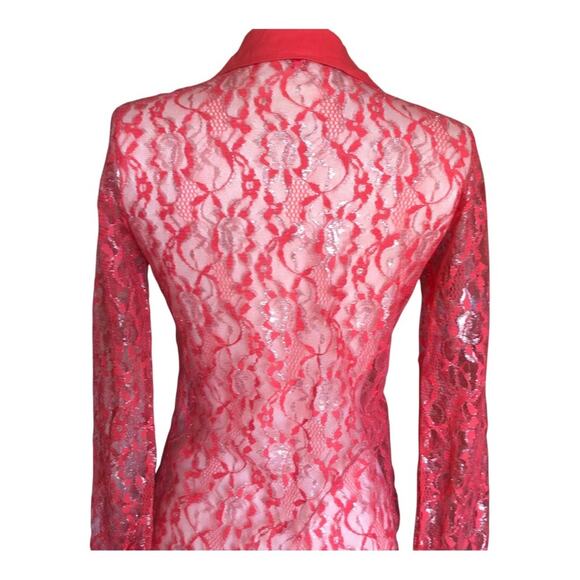 Bongo Y2K Flair Coral Lace Subtle Silver Metallic Collar Button-Up Shirt Medium - Picture 5 of 10